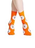 JNRB Women's Cotton Colored Bright Crew Dress Novelty Socks funny cute your favorite Dog breed printed, S-M (Samoyed)