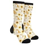 LUMANSITTER Shiba Inu Dog And Sunflower Akita Dog Novelty Fun Crew Socks Fashion Comfortable Men And Women Crazy Dress Socks