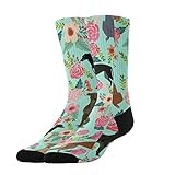AMRANDOM Women's Cushion Crew Socks, 1 Pack Athletic Performance Comfort Cushioned Running Socks, Greyhound Floral Cute Dog Mint Vintage