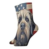 GAPWJNK Lhasa Apsos Dog American Flag Thick Crew Socks 12" Warm Socks Breathable Stocking Fit Women Men Gifts