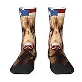 EGVGXIR Chesapeake Bay Retriever Dog American Flag Funny Mid Socks Crew Athletic Socks Novelty Cozy Casual Sock Crazy Gifts for Unisex