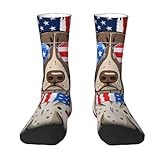 EGVGXIR German Shorthaired Pointer Dog America Flag Funny Mid Socks Crew Athletic Socks Novelty Cozy Casual Sock Crazy Gifts for Unisex