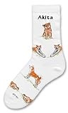 For Bare Feet-Akita Dog Adult Poses Socks,White,Medium
