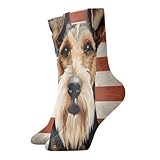 QANCOSI Wire Fox Terrier Dog American Flag Socks Casual Sock Soft Cozy Activities Crew Socks for Women Men 12 In