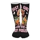 IRUOYA Just A Girl Who Loves Toy Poodles Dog Novelty Mid Calf Socks Funny Breathable Sock 15.7" Color Block Crew Socks for Men Women Gifts