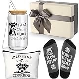LemonRoad Schnauzer Gift Set for Dog Lovers Funny Christmas Dog Gifts with Schnauzer Socks Glass Makeup Bag Box Xmas Socking Stuffers