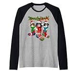 Japanese Chin In Christmas Socks Raglan Baseball Tee