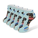 100% BLUE COLLAR Casual Miniature Pinscher Pool Socks Set of 5, Lightweight Durable Socks for Men Women, Cute Sweat-Absorbent No Show Ankle Sock for Party