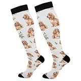 JUNZAN Cartoon Cute Cocker Spaniel Dogs White Women's Compression Socks Fashion Circulation Long Socks Men Long Socks Sports Socks for Boy Volleyball