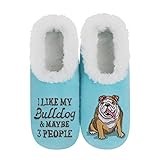 Snoozies Pairable Slipper Socks - Funny House Slippers for Women, Non-Slip Fuzzy Slipper Socks - I Like My Bulldog Pairables - Size Large