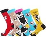 Angelteers 5 Pairs Cute Animal Crew Socks Fun Casual Cotton Calf Socks for Women (US, Alpha, One Size, Regular, Regular, French bulldog)