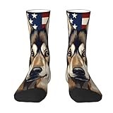 SEADANCE Alaskan Malamute Dog American Flag Crew Socks Sports Running Stockings for Trekking Hiking Novelty Gifts for Men Women