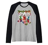 Three Bedlington Terriers In Christmas Socks Raglan Baseball Tee