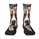 SEADANCE American Staffordshire Terrier Dog American Flag Crew Socks Sports Running Stockings for Trekking Hiking Novelty Gifts for Men Women