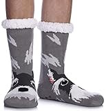 LINEMIN Mens Warm Slipper Socks Soft Cozy Fuzzy Fleece-Lined Winter Non Slip Indoor Christmas Socks (Schnauzer)