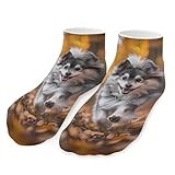 Grey White Pomeranian Pomsky Dog Unisex Ankle Socks Athletic Breathable Low Cut Comfortable Sock
