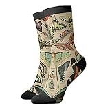 Funny Casual Sport Short Sock Vintage Butterflies Papillon Old Illustration Cartoon Novelty Graphic Crazy Cool Socks for Men Women Gift