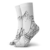 Alaskan Malamute Funny Compression Socks Women and Men,Mountain Landscape In Winter Sledding Dogs Pine Trees Wilderness Art,Best for Circulation,Running,Athletic,Nurse,Travel,Black And White -12 inch