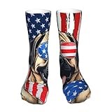 EGVGXIR Bullmastiff Dog America Flag Crew Socks No Heel Crazy Mid Socks Casual Calf Sock For Men Women Hiking Running 16IN
