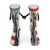 PWAOWU Borzoi Dog American Flag Couple Socks Funny Socks for Adults Unisex Ideal Gift for Couples & Romantic Love