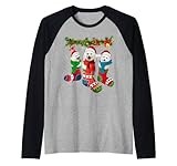 Japanese Spitz In Christmas Socks Raglan Baseball Tee