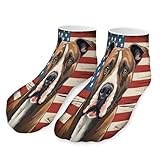 IRUOYA American Staffordshire Terrier Dog American Flag Novelty Sock Funny Anklet Sock Fun Colorful Crazy Crew Socks for Men Woman