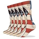 Bulcli Dogo Argentino Dog American Flag Long Socks 5 Pairs Crew Socks Non Slip Sport Socks for Men Womens 15.7 Inch