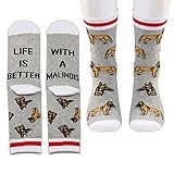 PXTIDY 2 Pairs Belgian Malinois Socks Dog Lovers Gift Life Is Better With A Malinois Novelty Crew Socks Belgian Malinois Dog Gifts