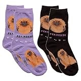 Foozys Unisex Crew Socks | Canine Small Dog Breed Novelty Socks (2 Pair) (Pekingese)