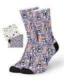 Yogusut Fun Schnauzer Dog Socks for Women Men, Schnauzer Gifts, Novelty Funny Silly Floral Crew Socks for Dog Lovers