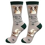 E&S Pets Pet Lover Novelty Socks - Fun Pet Gifts - Unisex Cute Crew Socks - One Size Fits Most (Papillon)