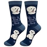 E&S Pets Unisex Pet Lover Crew Socks - Dog & Cat Socks - Fun Gift - One Size Fits Most (Maltese)