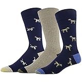 GOLDTOE Men's Timeless Classics Crew Socks, 3-Pairs, Peacoat Lab/Khaki Heather Rib/Peacoat Beagle, Large