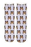 Mystic Sloth Dog Breed Design Argyle Pattern Crew Socks (Shetland Sheepdog)