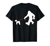 Funny Bigfoot Walking With Schnauzer Dog Gifts T-Shirt