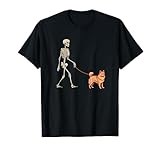 Funny Finnish Spitz Skeleton Dog Walking Halloween T-Shirt
