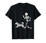 Funny Halloween Alaskan Malamute and Skeleton T-Shirt