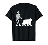 Skeleton Walking a Newfoundland Dog Halloween Outfit Men Women Kids T-Shirt