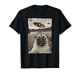 Vintage Pug UFO Encounters - Funny UFO and Pug Selfie T-Shirt