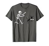 Funny Bull Terrier Running Skeleton Halloween T-Shirt