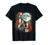 Three Basset Hound Moon | 3 Droopy Eared Hounds Howling Dog T-Shirt