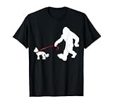 Funny Bigfoot Walking With Chinese Crested Dog Gifts T-Shirt