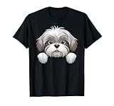 Cute Lhasa Apso Peeking Pocket Puppy Funny Dog Lover T-Shirt