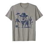 Pomeranian Cowboy Dog Vintage UFO Wild Western Desert Alien T-Shirt