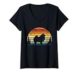 Womens German Spitz Vintage Retro Mom Dad Dog V-Neck T-Shirt