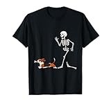 Funny Halloween Basset Hound and Skeleton T-Shirt
