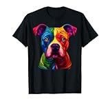 Colorful Staffordshire Bull Terrier Face Staffy Dog Black T-Shirt