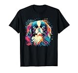 Retro Japanese Chin Dog Tees Women's Casual Watercolor Colorful Japanese Chin Dogs T-Shirt Black Small