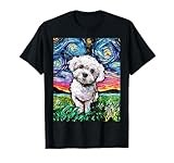 Maltipoo Starry Night White Maltese Poodle Dog Art by Aja T-Shirt