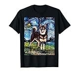 Black and Tan Shiba Inu Starry Night Cute Dog Art by Aja T-Shirt for Men Women Kids